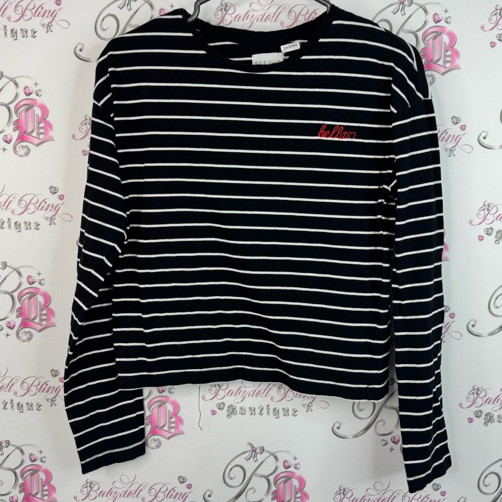 Isa & Ella long sleeve top BELLA embroidered Black and White Striped Shirt